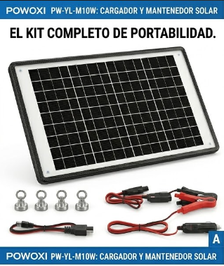 Cargador y mantenedor de baterías solares Powoxi 12V y 10W