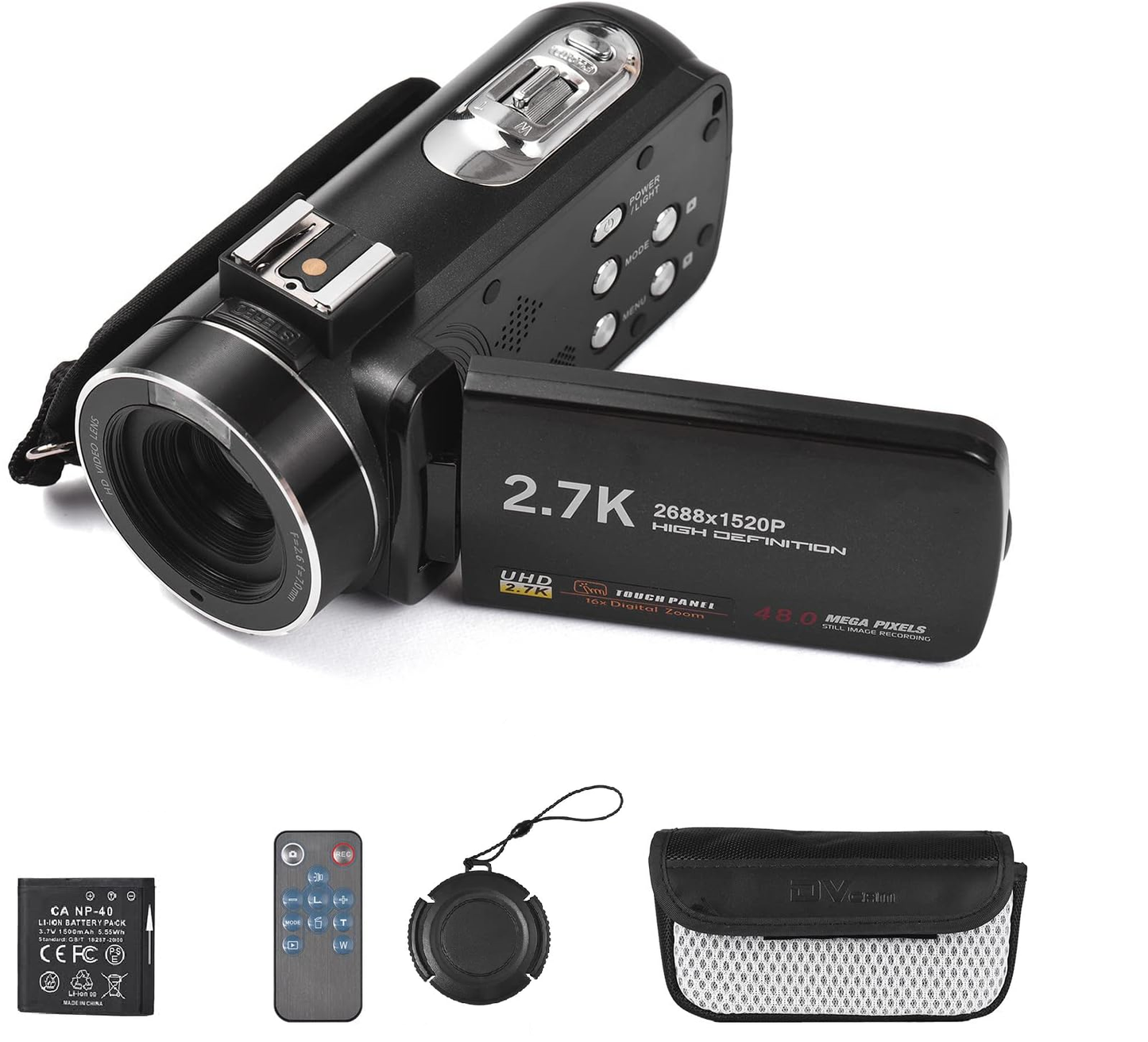 Cámara de video digital 2.7K, 48 MP, zoom digital 16X, panel táctil.