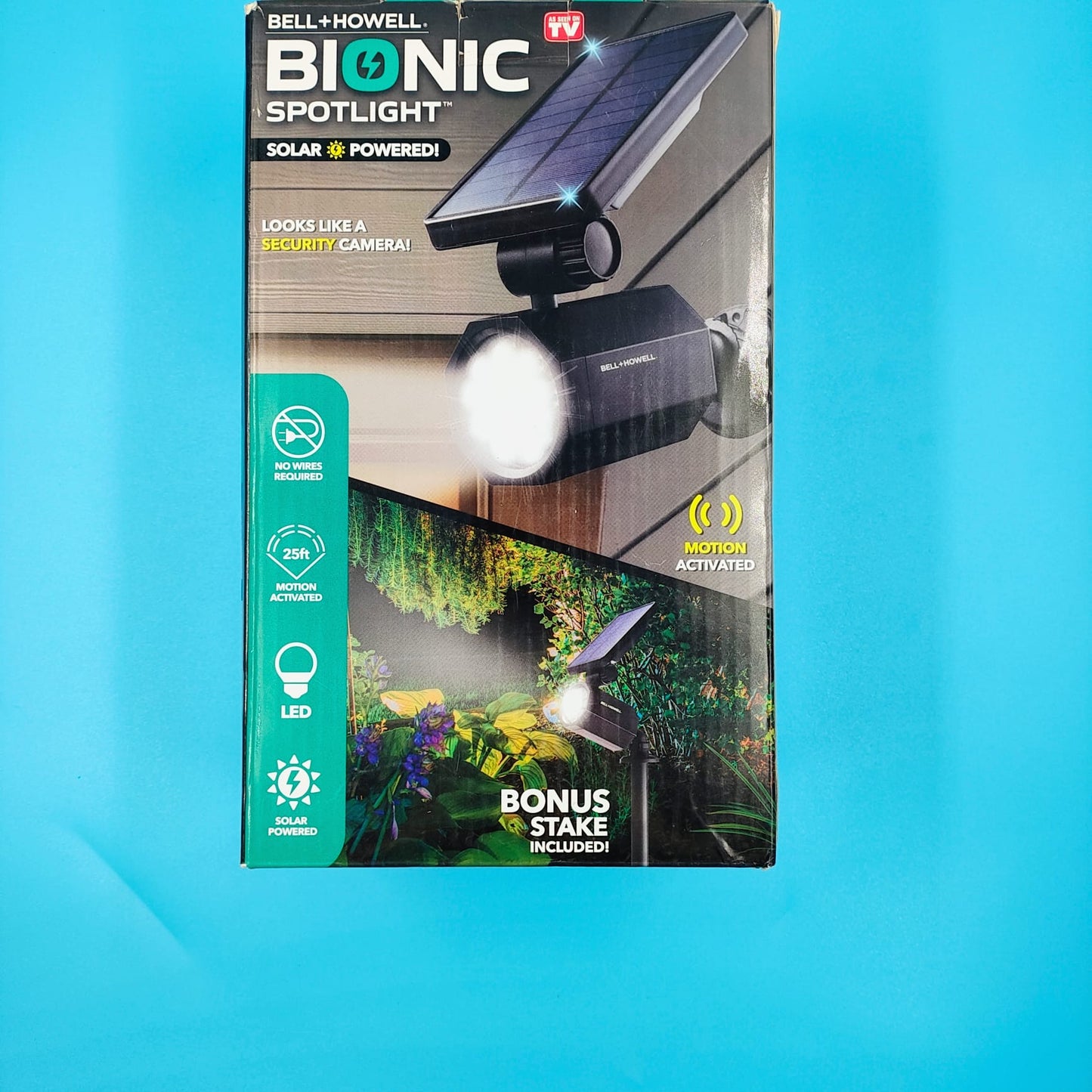 BELL+HOWELL- Lampara solar para exteriores con panel solar, Negro