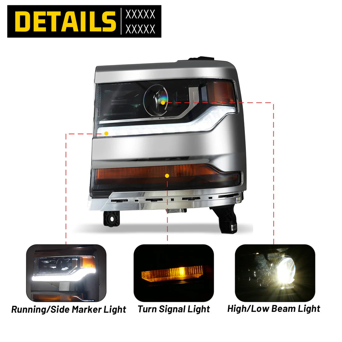 Faros delanteros para Chevrolet Silverado 1500 2016-2018, izquierdo