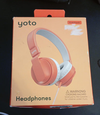 Auriculares con cable Yoto, Fruit Punch, plegables, bolsa de viaje.