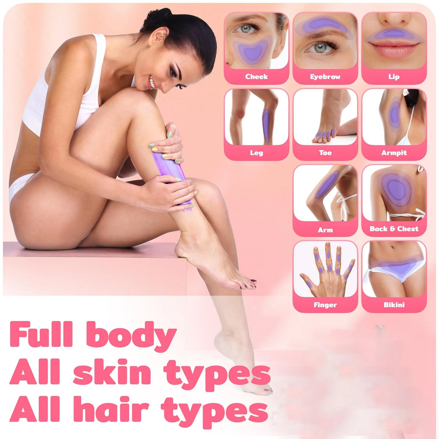 Kit de depilación para mujeres y hombres, 4 bolsas de cera