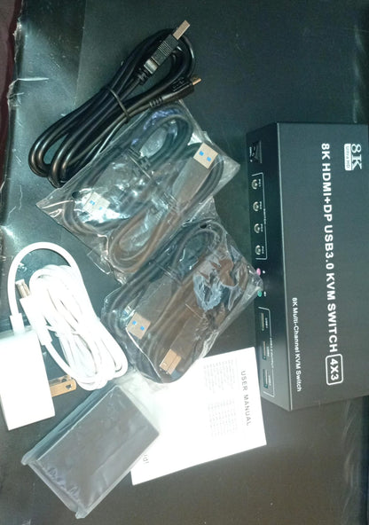 Conmutador, 2 HDMI USB3.0 KVM, Triple Monitor, Switch/micrófono.