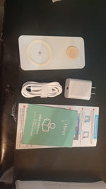 Cargador inalámbrico 2 en 1, de 15 W para iPhone y AirPods (USADO).