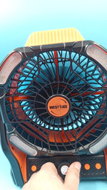 Ventilador portátil, con luz, recargable, entrada USB, regulable.