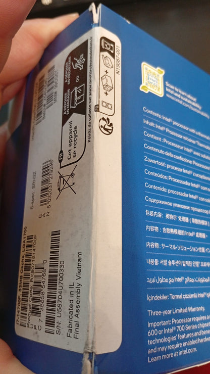 Procesador Intel Core i7-14700F, 14TH Gen, 33MB, hasta 5,4 GHz.