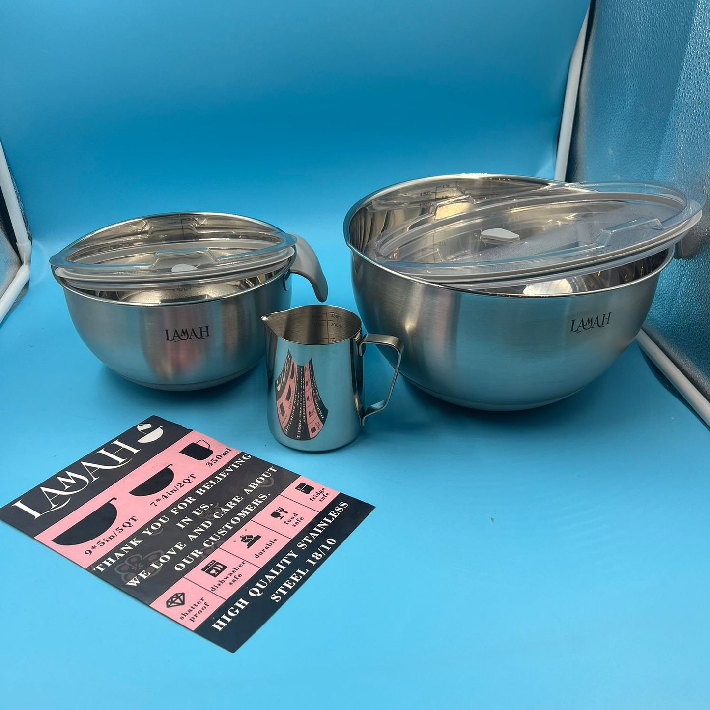 Juego de tazones acero inoxidable para mezclar con tapas  Lamah