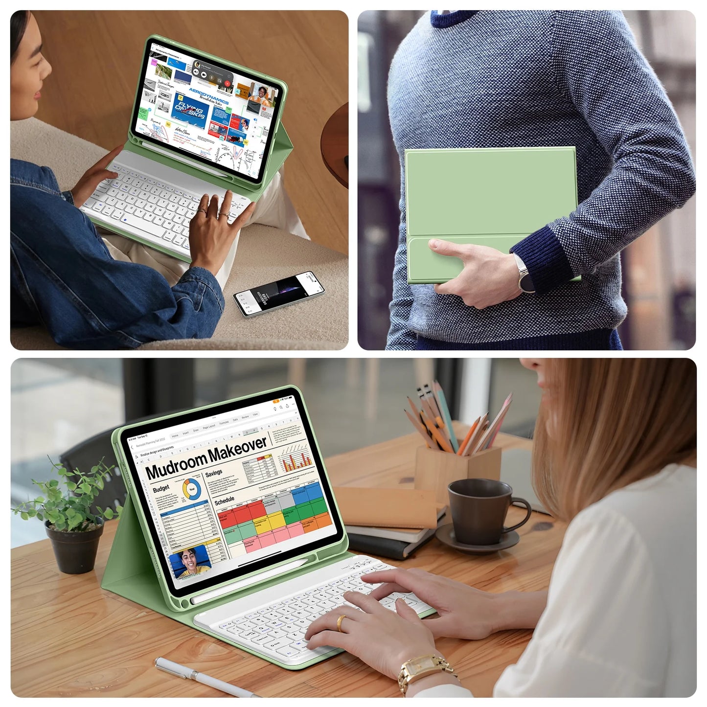 Funda Kenke para iPad de 11", con teclado, Bluetooth, portalápices.(USADO).