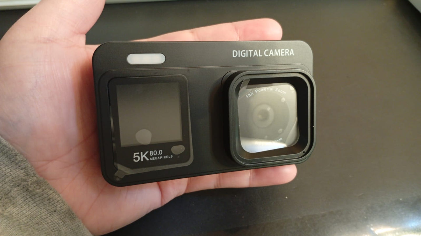 Cámara digital de doble pantalla 5K, 80 MP, para vlog y apps.