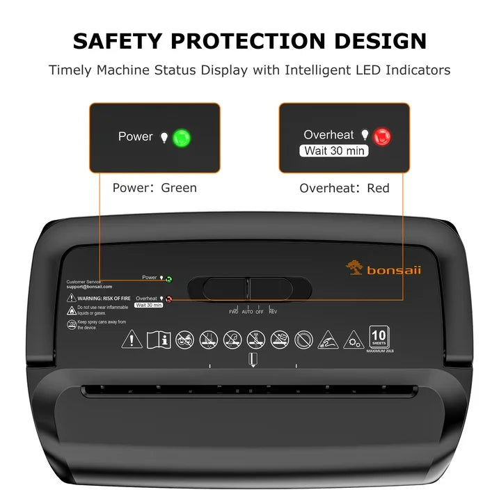 Trituradora de papel Bonsaii, 10 hojas, corte y papelera, 5.5GAL.