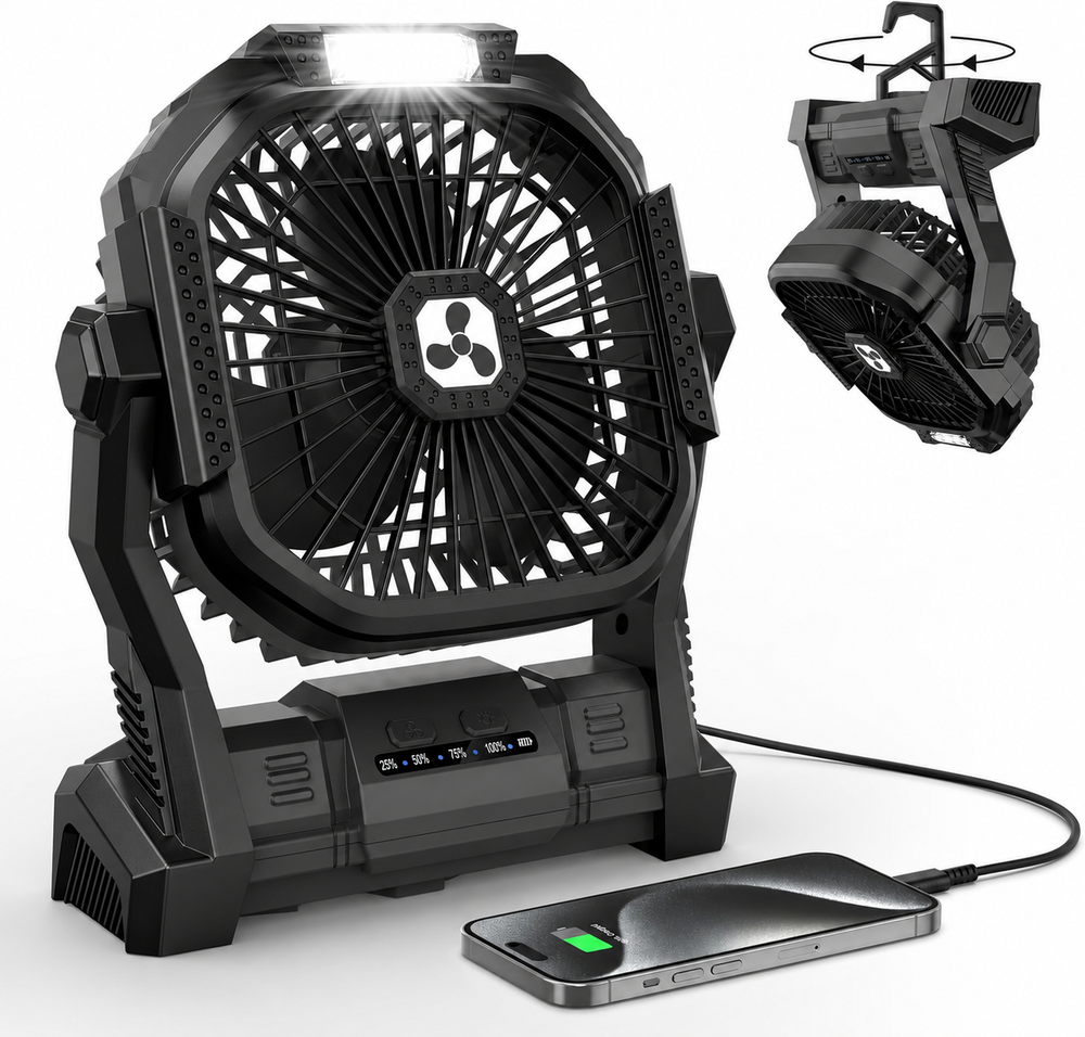 Ventilador Recargable Inalámbrico USB Con Luz LED Detalle