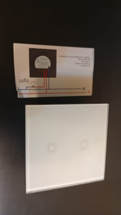 Interruptor táctil de pared, WIFI, Panel de vidrio, doble, blanco.