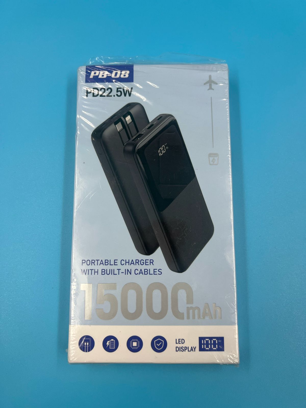 Cargador portátil de batería PB-08 15000 mAh negro