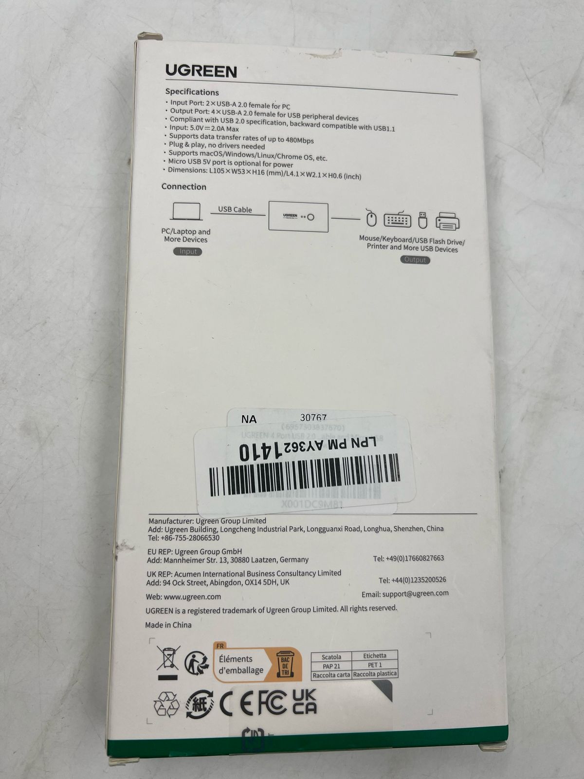 UGREEN Switch USB 2.0 Selector 2 Entradas y 4 Salidas