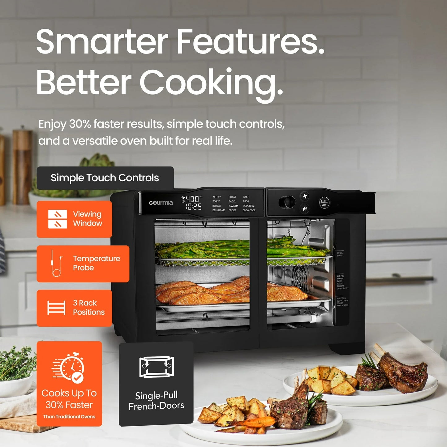 Gourmia Horno Tostador Freidora de Aire Digital de 6 Rebanadas, NEGRO.