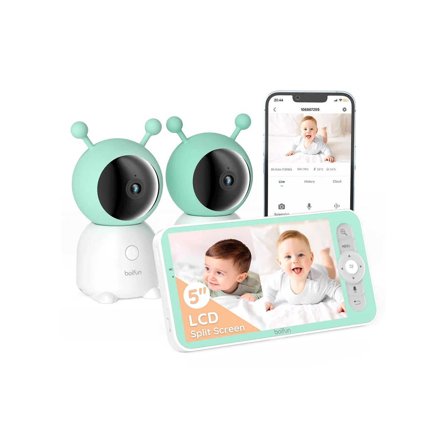 Monitor de bebé BOIFUN 6T, compatible con 2 cámaras.(USADO).