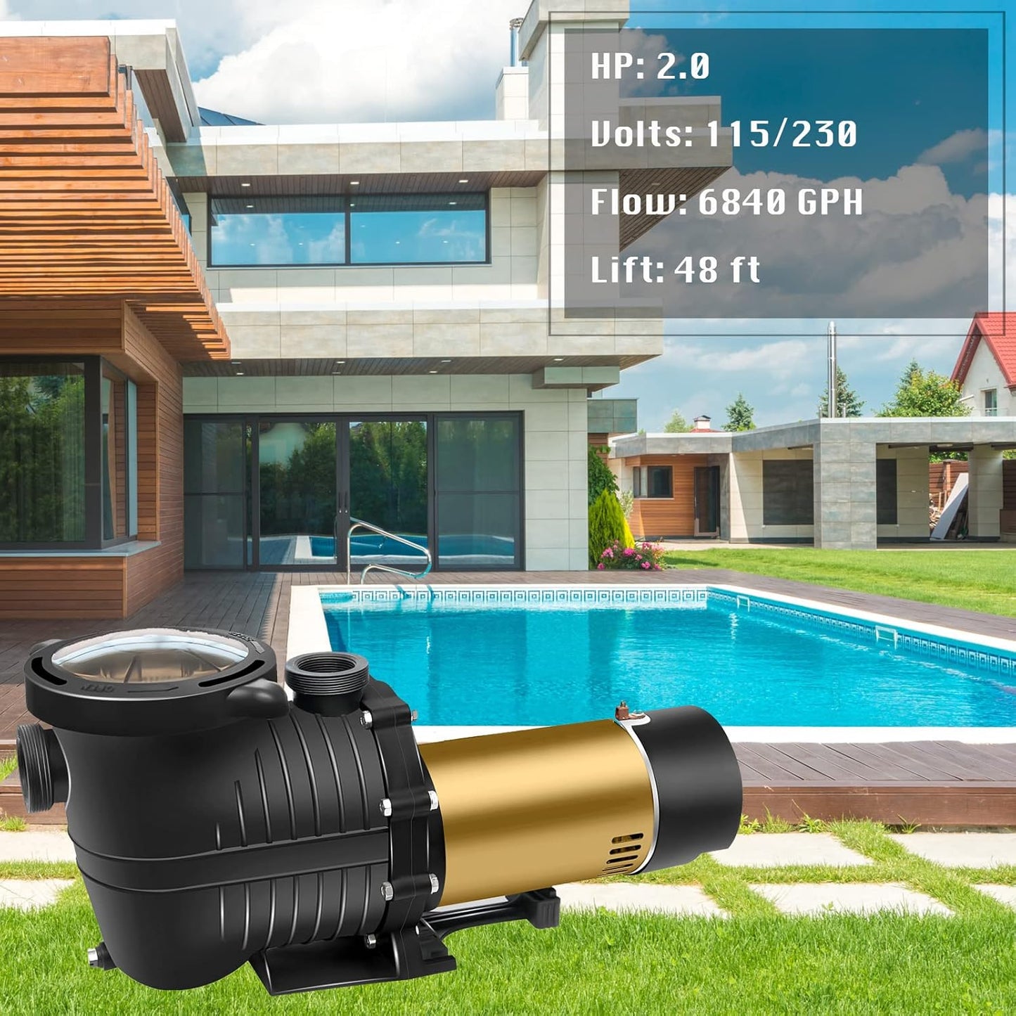 Pureby - Bomba De Piscina De 1.5 Hp, 115V, 42FT, autocebante.