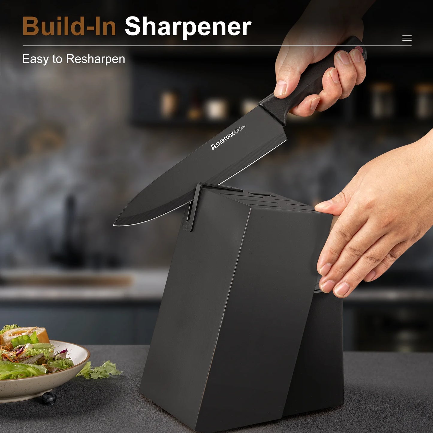 Juego de Cuchillos de Cocina de 14 Pzas con Afilador Incorporado. ASTERCOOK