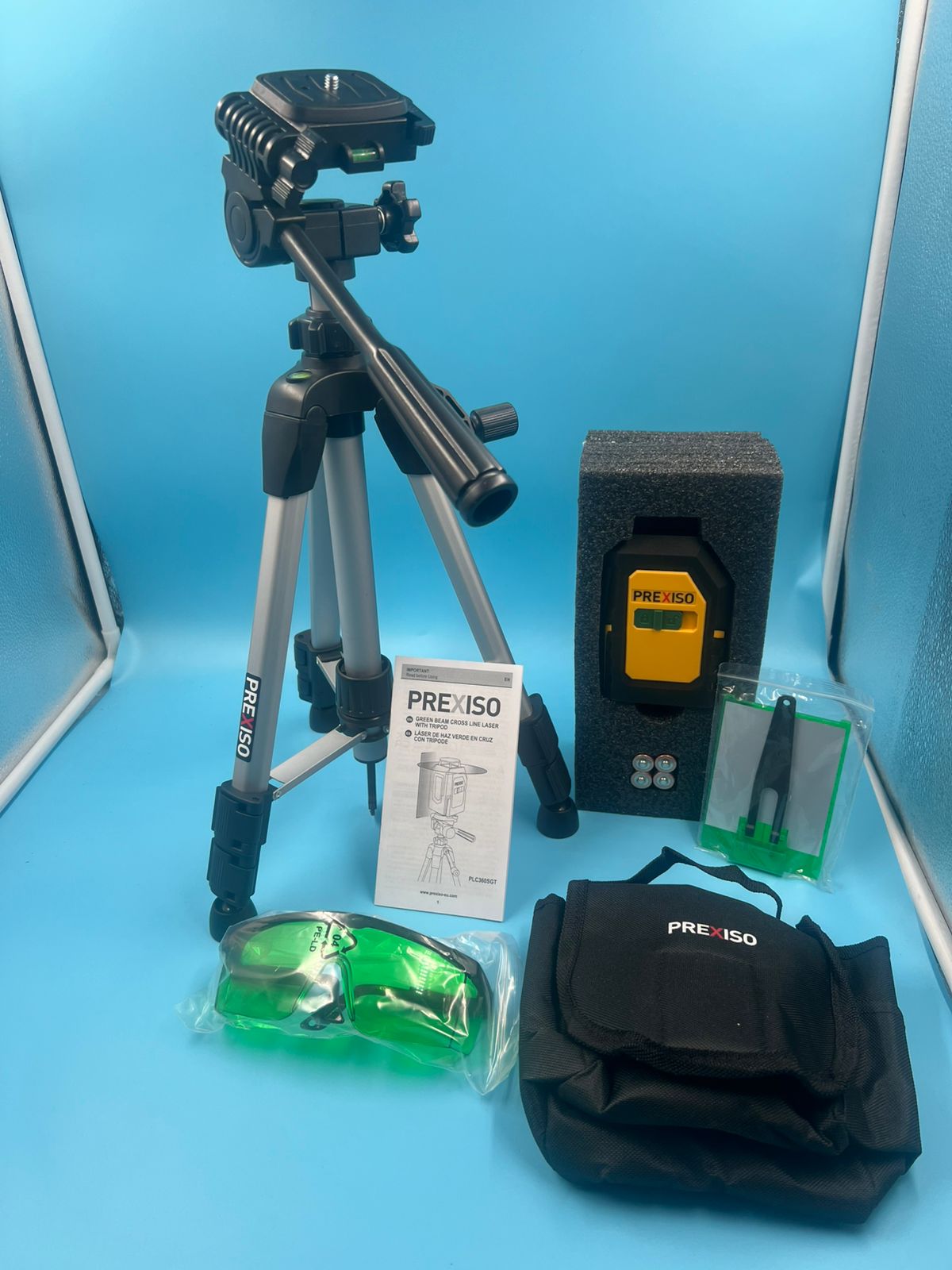 PREXISO Nivel láser de 360° con trípode línea cruzada autonivelante