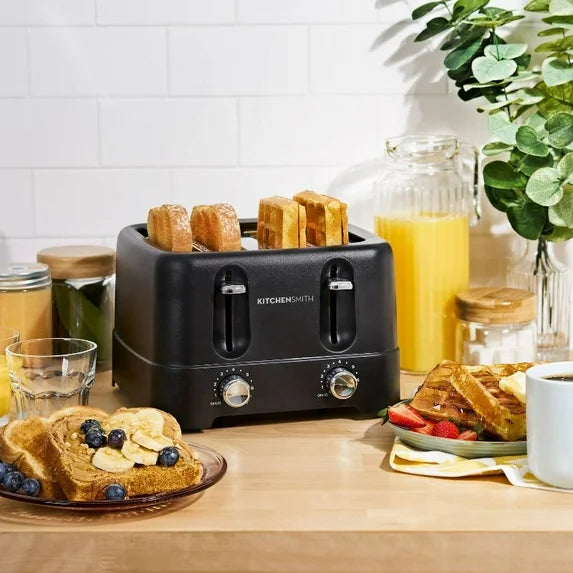 Bella Tostadora de 4 Rebanadas: Gris, 1480W, Plástico, 11,02" de Ancho, 1