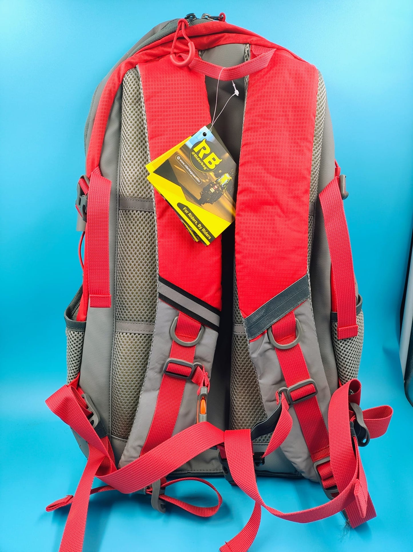 Mochila reflectante RIDERBAG.Alta visibilidad, viajeros, motocicleta, color roja.