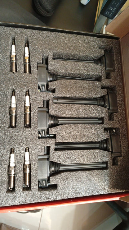 Kit de 6 bobinas de encendido (negras) y 6 bujías de iridio, A-Premium.