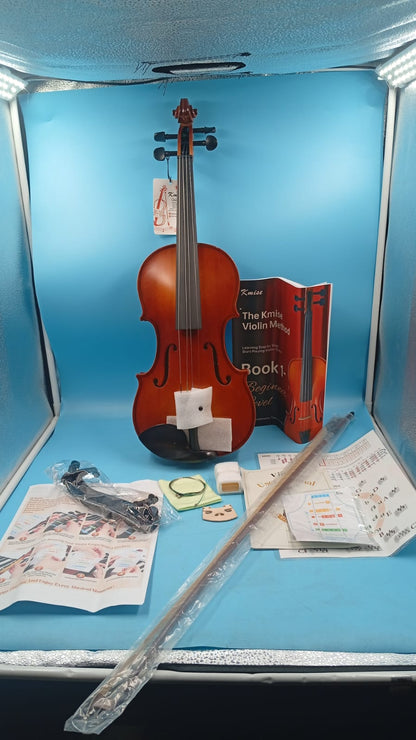 Juego de violín Kmise acústico 4/4, con estuche, colofonia y cuerdas.