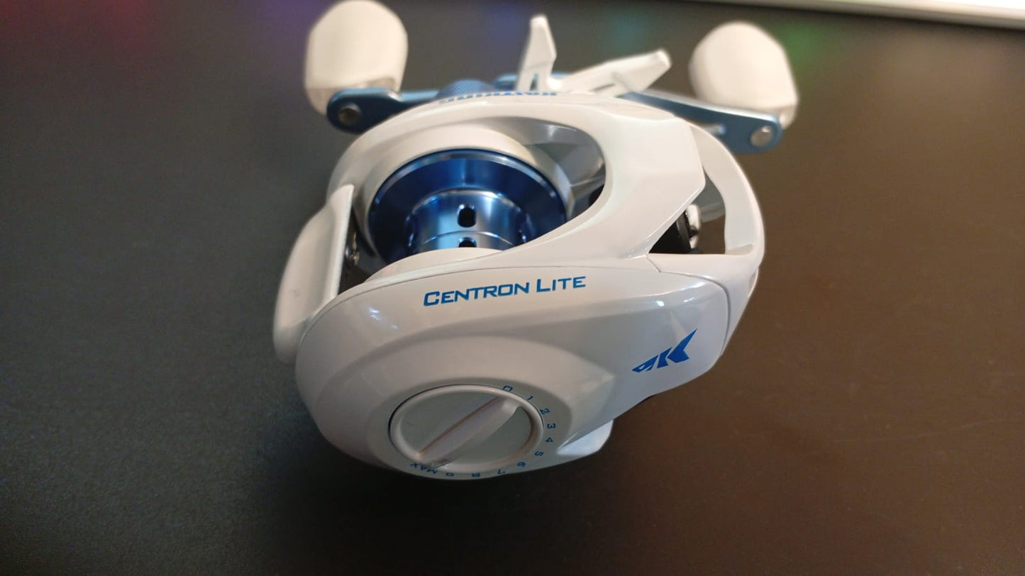 Carrete de pesca para zurdos, KastKing Centron Lite, blanco.