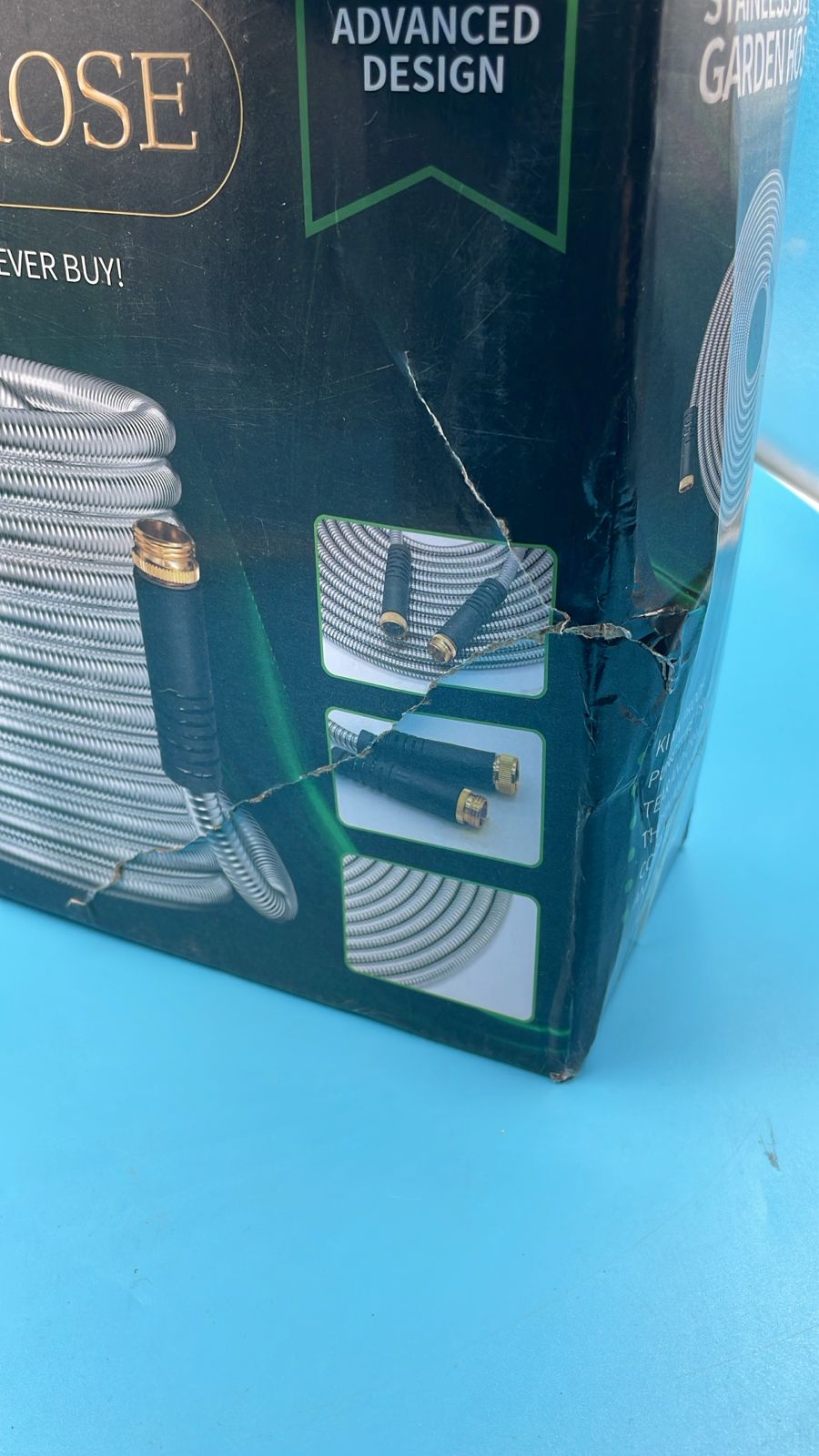 Manguera de jardín de acero inoxidable de 50 pies con boquillas de 10 funciones.