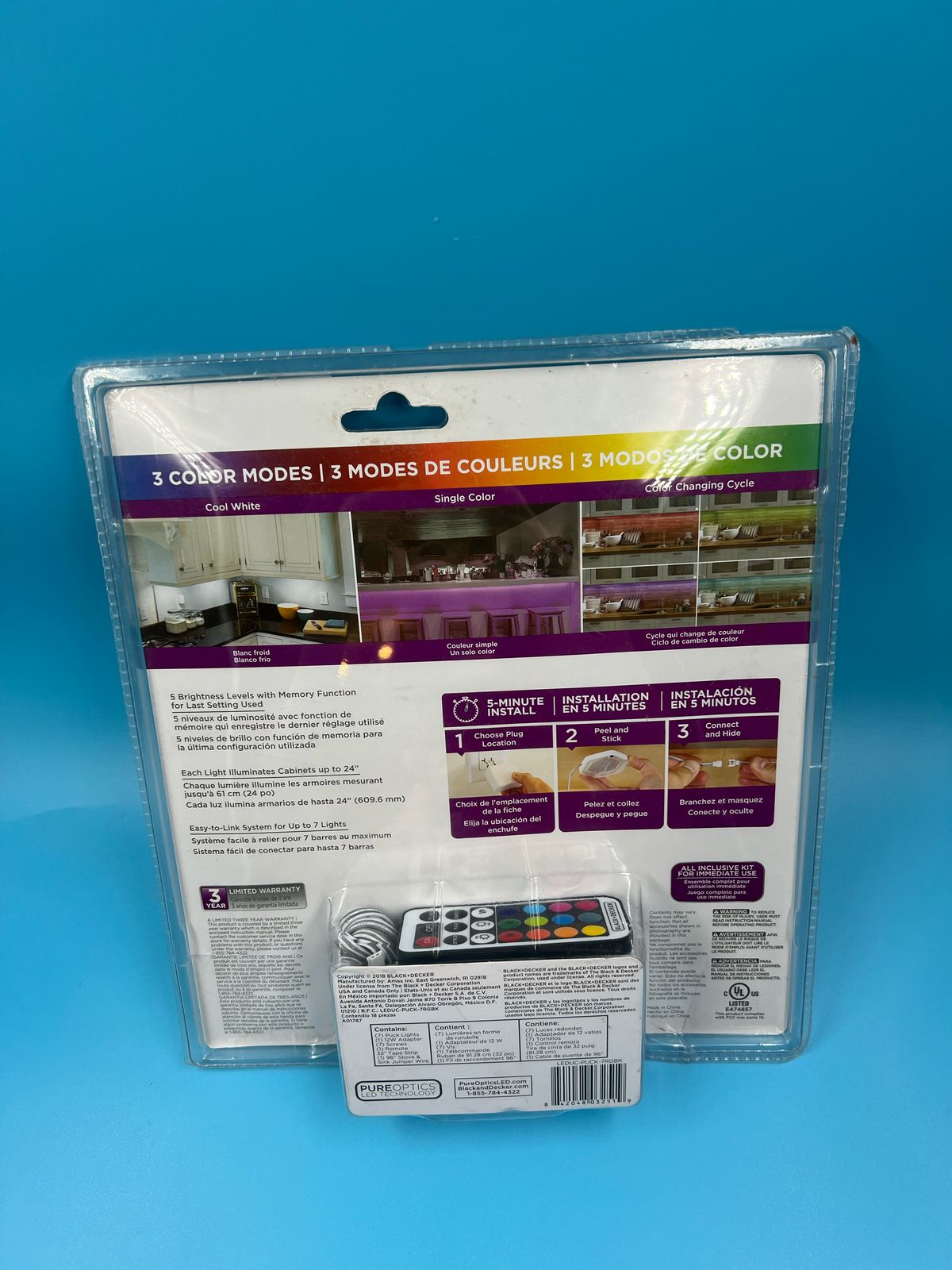 9 luces LED control remoto cambian de color BLACK+DECKER