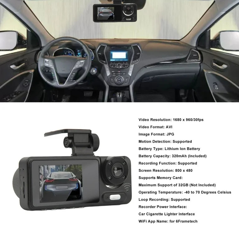 Dash Cam, Cámara de Tablero de Lente Triple de Visión.