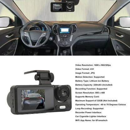 Dash Cam, Cámara de Tablero de Lente Triple de Visión.