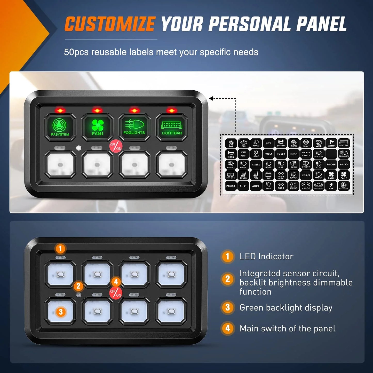 Panel de interruptores Nilight de 8 vías (USADO)