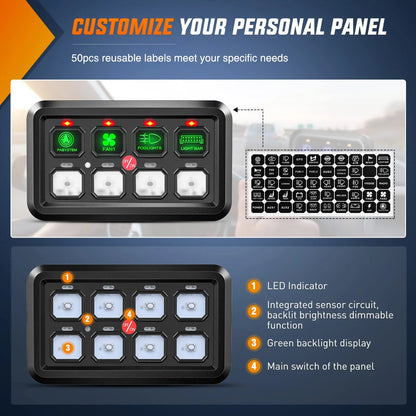 Panel de interruptores Nilight de 8 vías (USADO)
