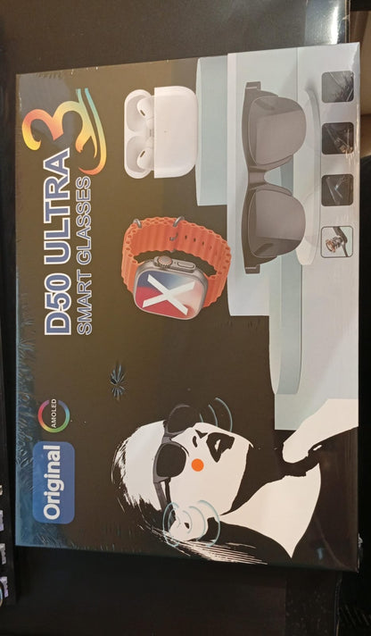 Reloj y lentes inteligentes D50 Ultra 3 con auriculares y 8 correas.