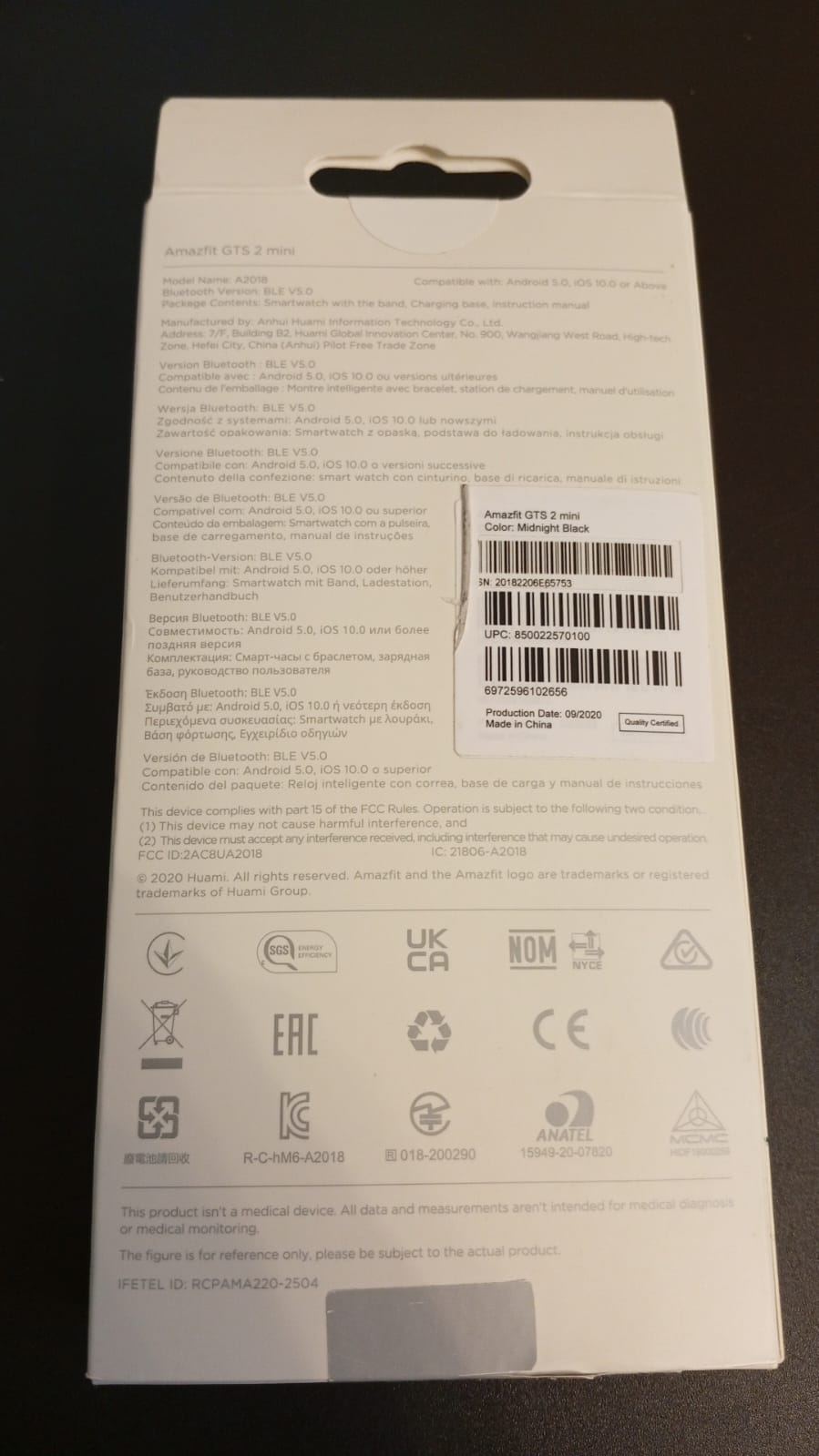 AmazFit, Smartwatch GTS 2 Mini, Negro.