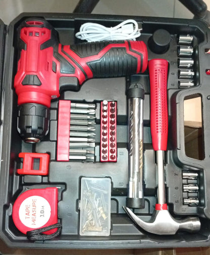 Juego de herramientas Prekull, con taladro inalámbrico de 8V, 132 pcs.