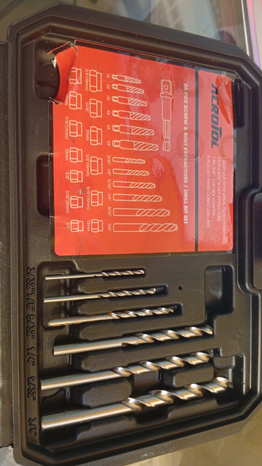 ACROTOL Juego de 26 extractores de pernos, (USADO).