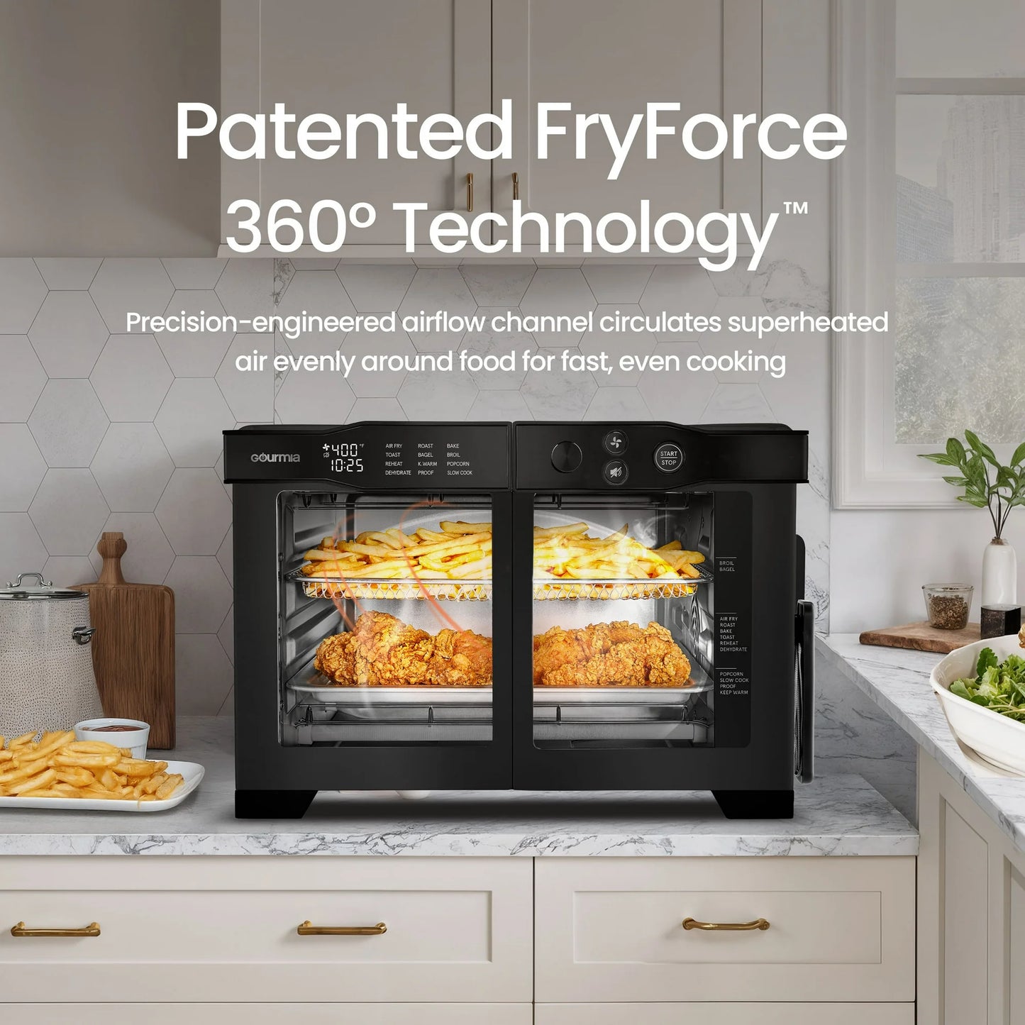 Gourmia Horno Tostador Freidora de Aire Digital de 6 Rebanadas, NEGRO.