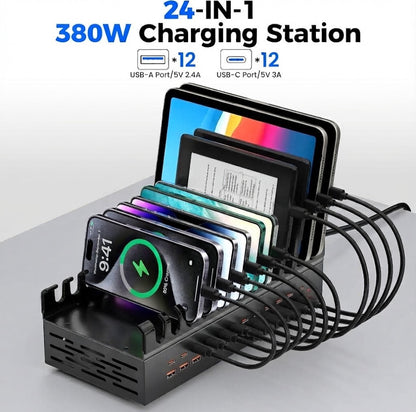Estación de carga USB 380W 24 Puertos múltiples dispositivos
