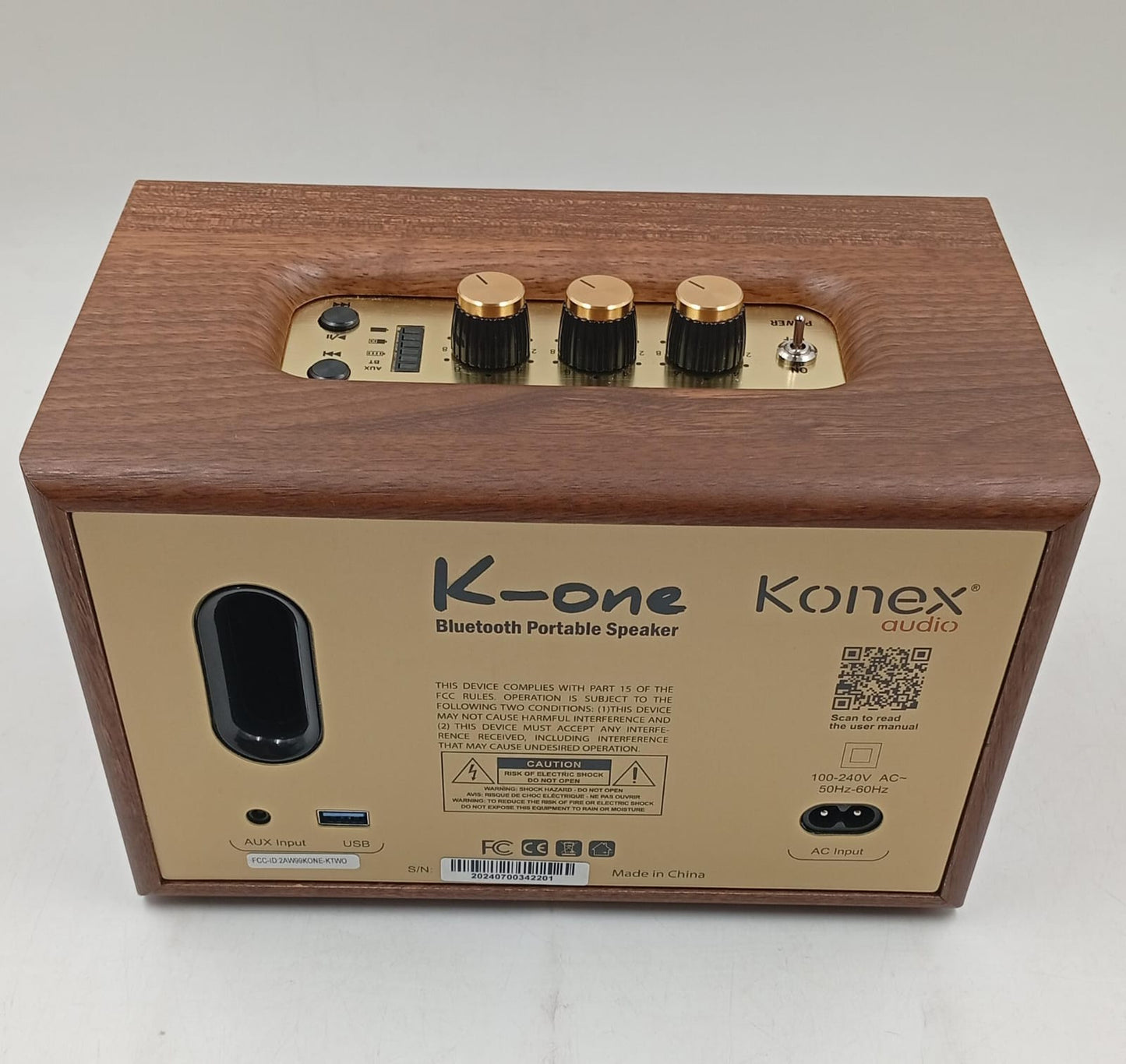 KONEX, Altavoz Bluetooth, madera retro, portátil, vintage.
