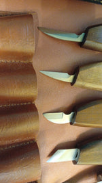 Kit de tallado en madera, 10 cuchillos, 11 cinceles, con bolsa (DETALLE USO)