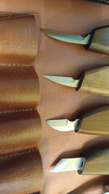 Kit de tallado en madera, 10 cuchillos, 11 cinceles, con bolsa (DETALLE USO)