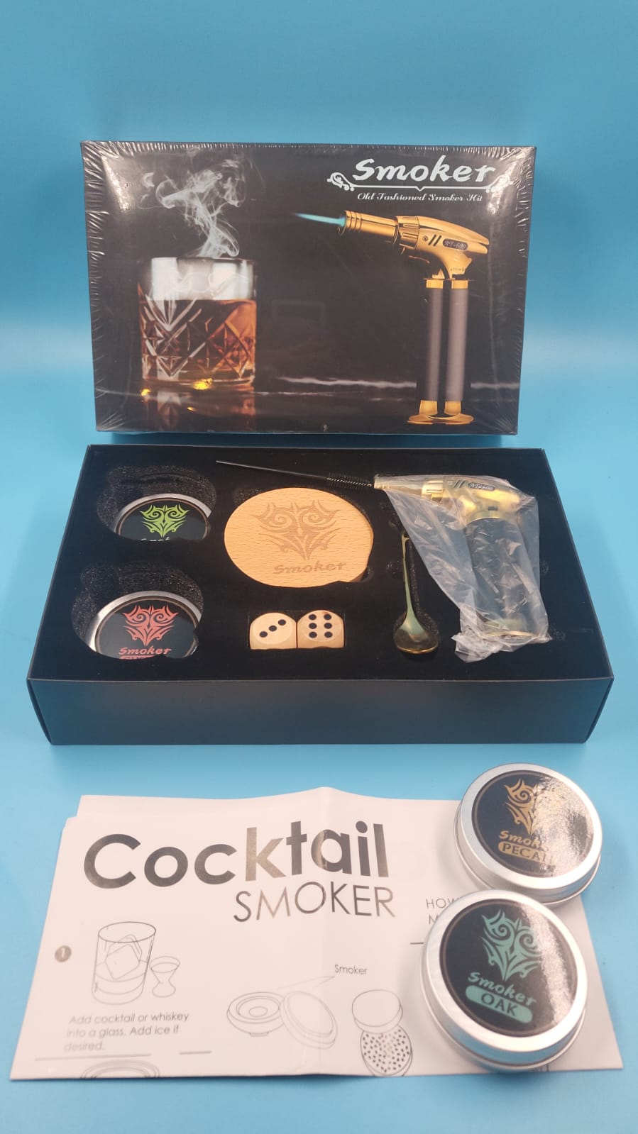 Kit de ahumador de cóctel con antorcha, Sin Butano, chips de madera de 4 sabores.