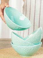 Cuencos Porcelana 18oz Ensalada Juego 4 Verde Toptier