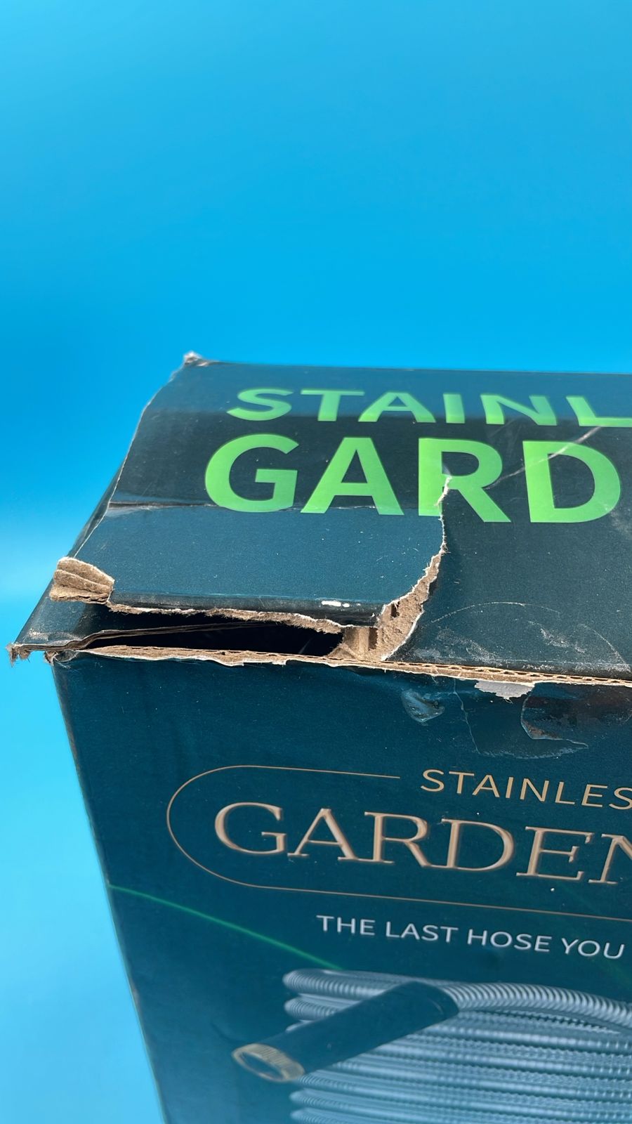 Manguera de jardín de acero inoxidable de 50 pies con boquillas de 10 funciones.