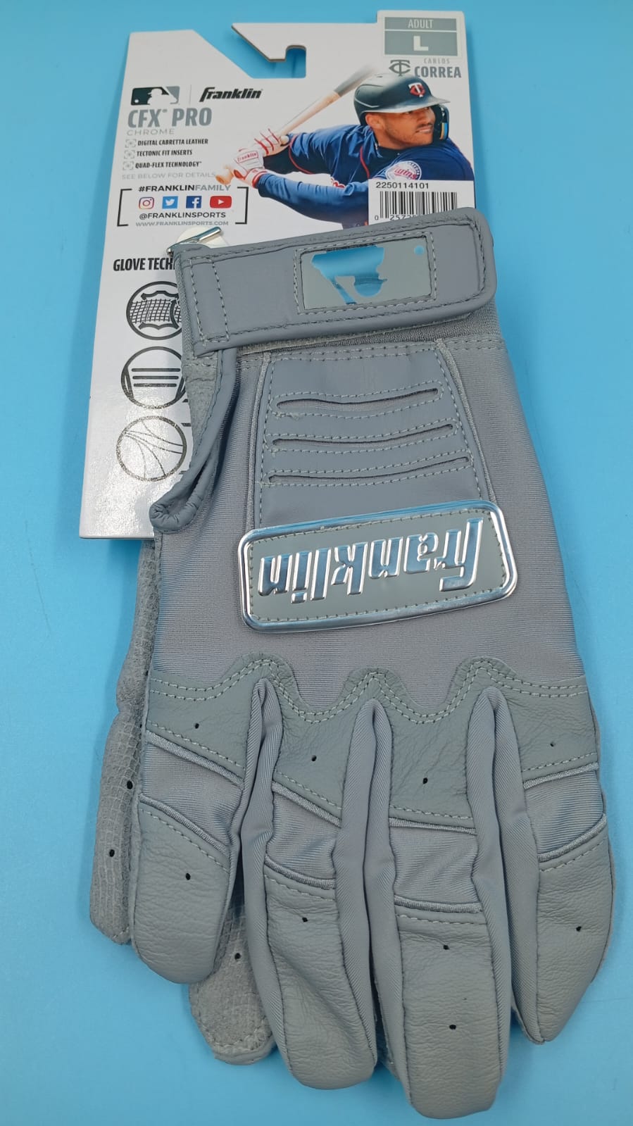 Guantes de bateo de béisbol, Franklin Sports MLB CFX Pro, Chrome.