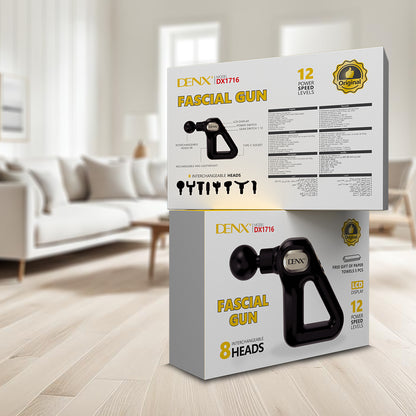 Pistola de masaje muscular DENX DX1716 alta potencia 8 cabezales
