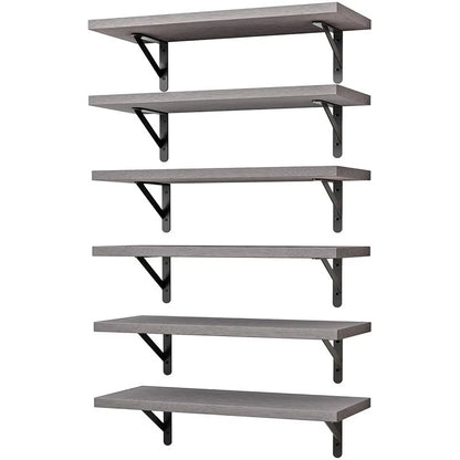 6 Repisas Gris de Pared Madera con Soportes Metálicos Fixwal
