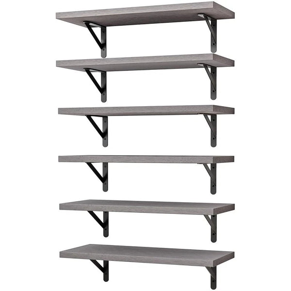 6 Repisas Gris de Pared Madera con Soportes Metálicos Fixwal